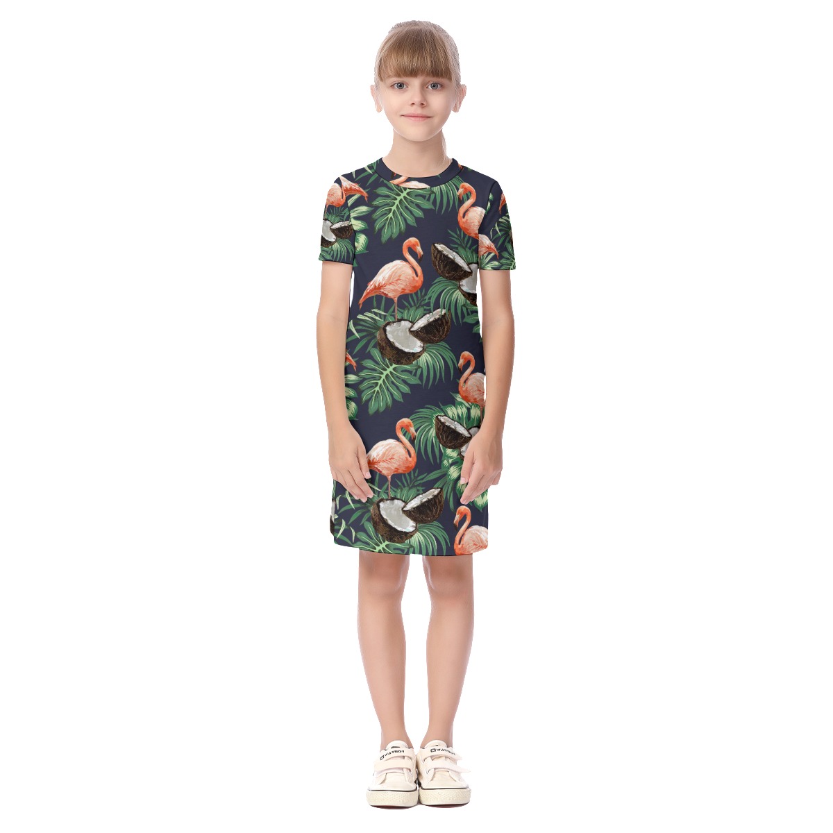 Tropical Flamingo Coconut Aloha Dress For Girls - variant image 1