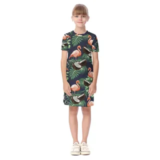 Tropical Flamingo Coconut Aloha Dress For Girls