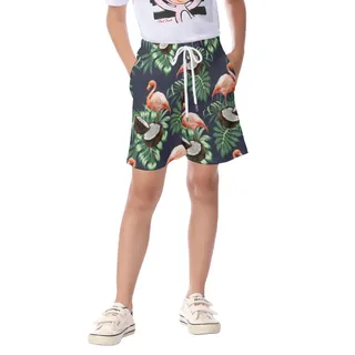 Cute Pink Flamingo Coconut Hawaiian Swim Trunk For Kids