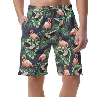 Men's Pink Flamingo Coconut Hawaii Beach Shorts