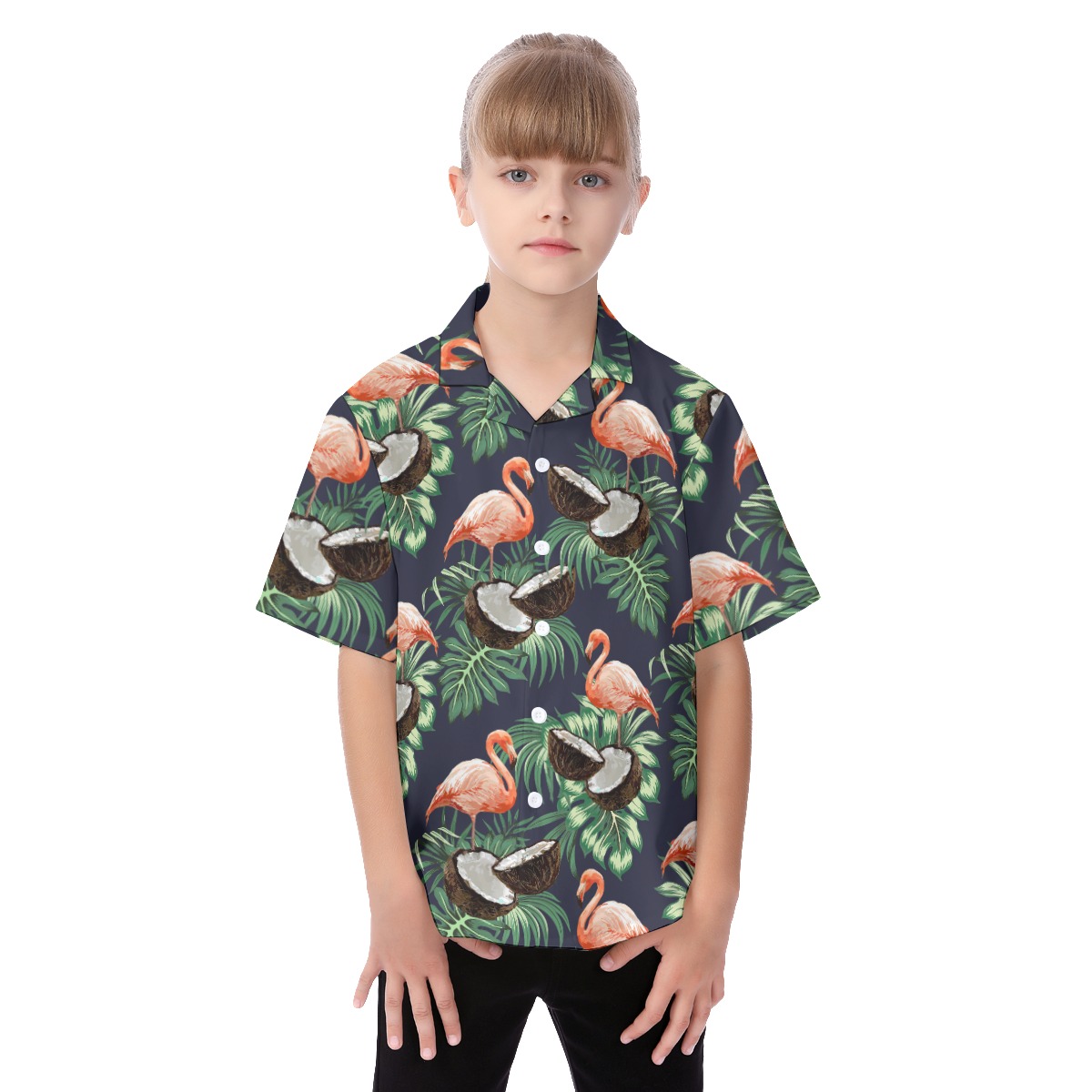 Cute Flamingo And Coconut Tropical Shirt For Kids - variant image 1