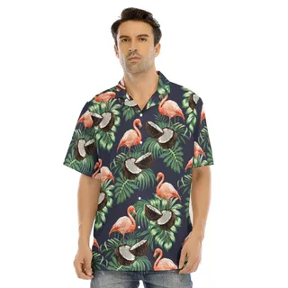  Pink Flamingo Coconut Hawaiian Shirt For Men  