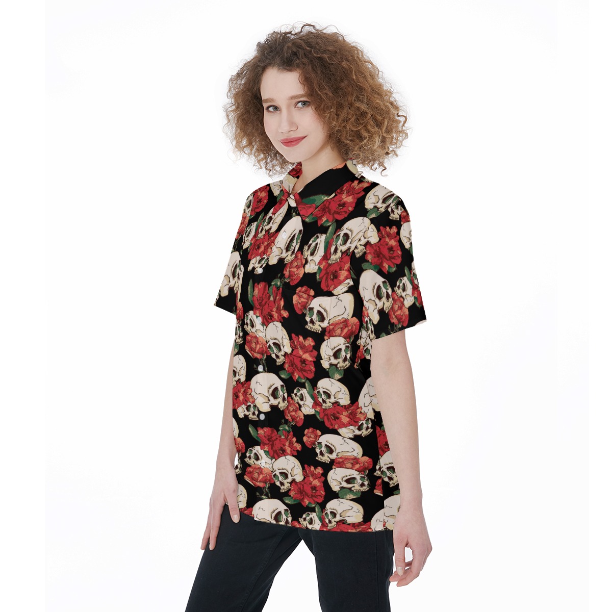 Goth Women's Hawaiian Shirt | Unique Skull Floral Aloha Shirt