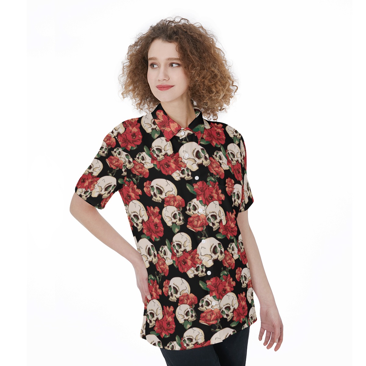 Goth Women's Hawaiian Shirt | Unique Skull Floral Aloha Shirt