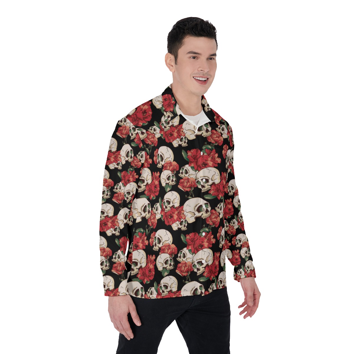 Cool Goth Floral Long Sleeve Hawaiian Shirt