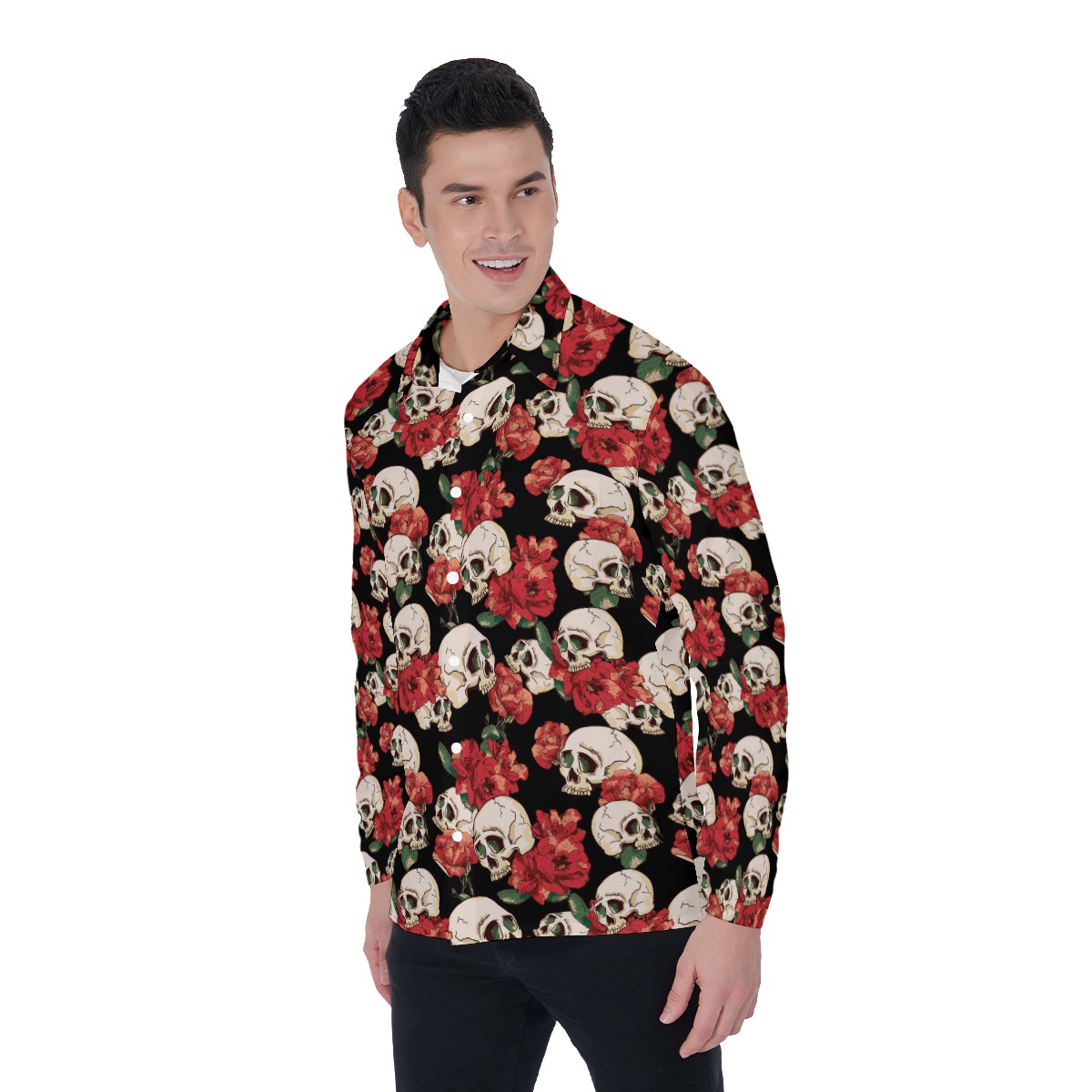 Cool Goth Floral Long Sleeve Hawaiian Shirt