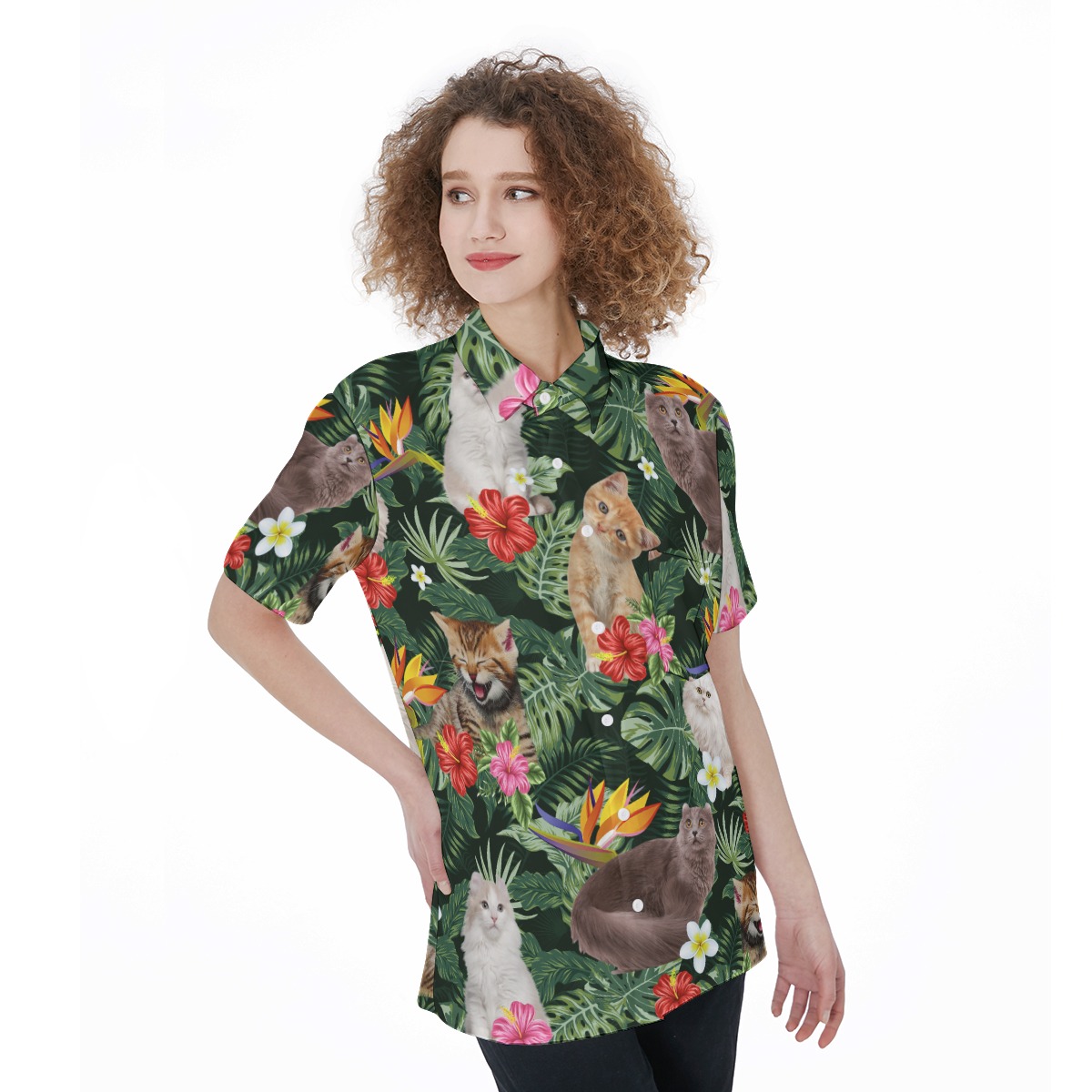 Hawaiian Cat Button Up Shirt | Cat Tropical Shirt