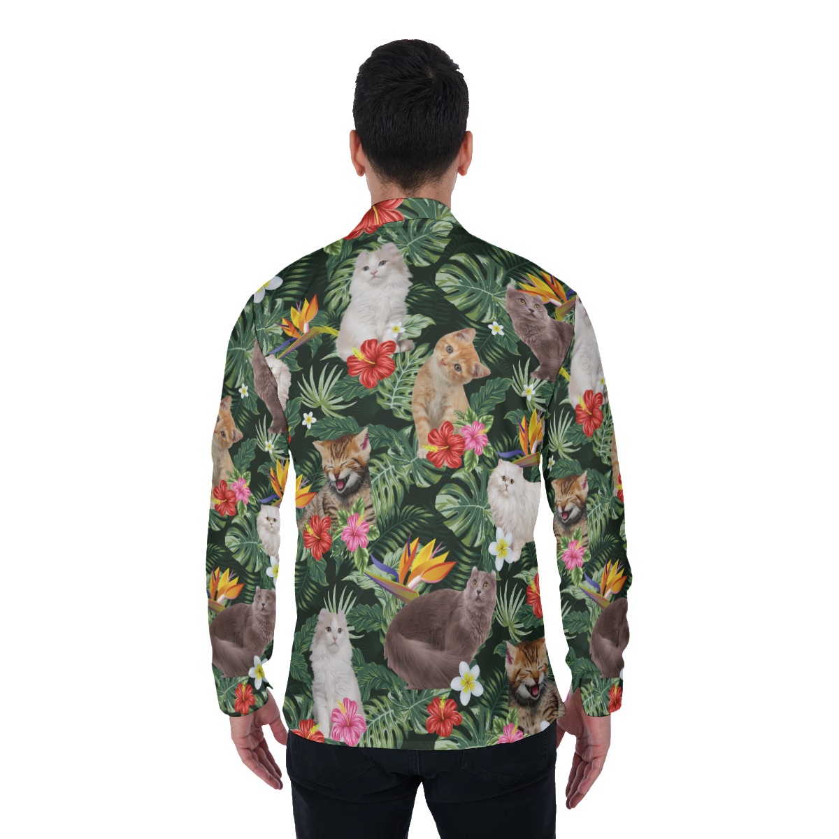 Cat Long Sleeve Hawaiian Shirt For Men