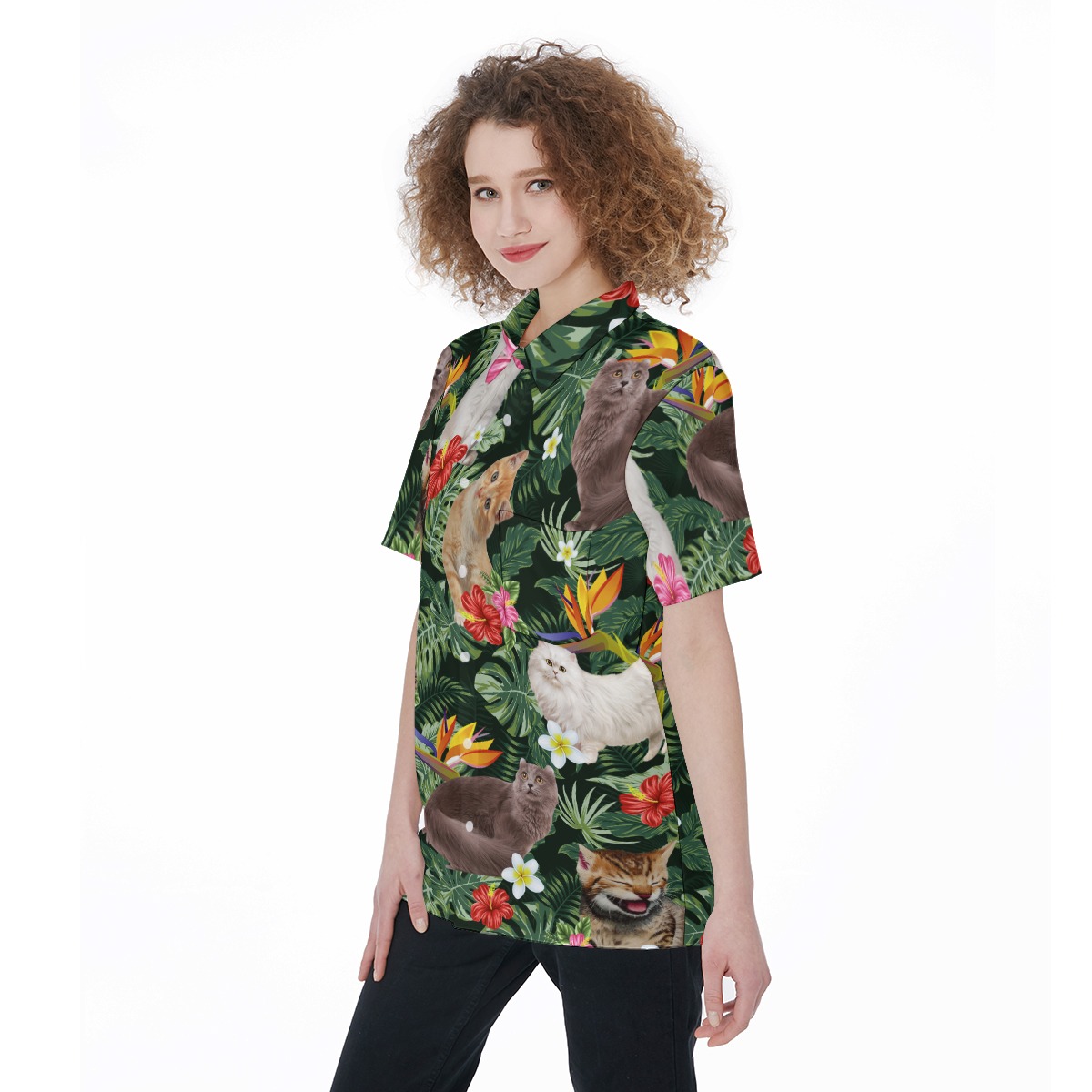 Hawaiian Cat Button Up Shirt | Cat Tropical Shirt