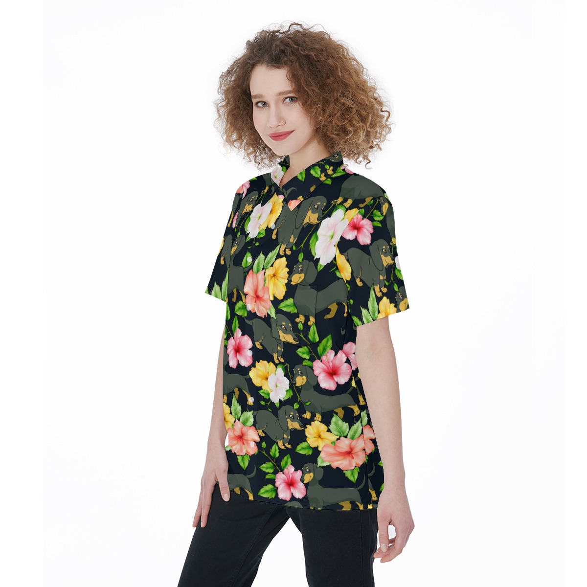 Dachshund Hibiscus Tropical Shirt For Women | Dachshund Aloha Shirt For Dog Lovers