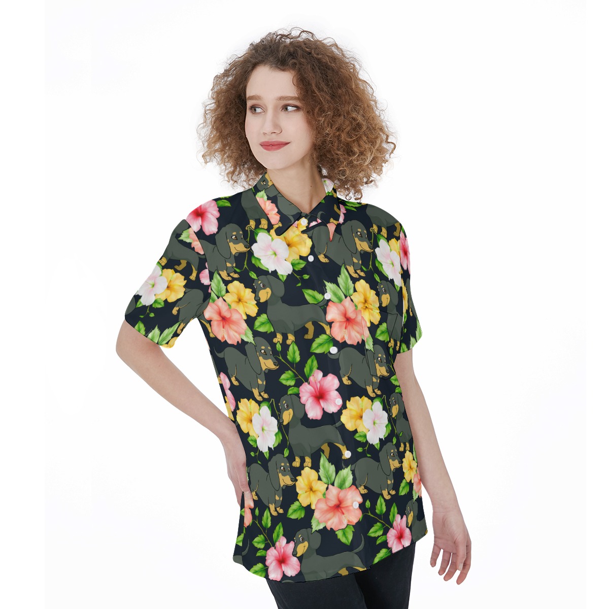 Dachshund Hibiscus Tropical Shirt For Women | Dachshund Aloha Shirt For Dog Lovers
