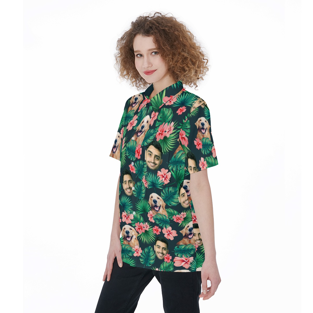 Custom Face Aloha Women Shirts With Pockets | Personalized Beach Party Shirt