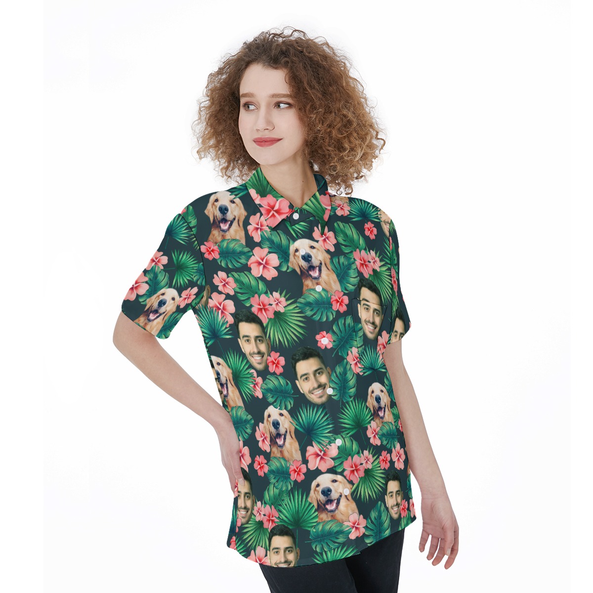 Custom Face Aloha Women Shirts With Pockets | Personalized Beach Party Shirt