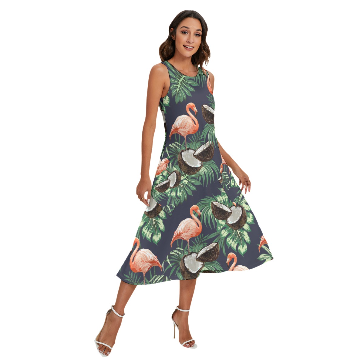 Women's Pink Flamingo Coconut Aloha Dress With Pockets