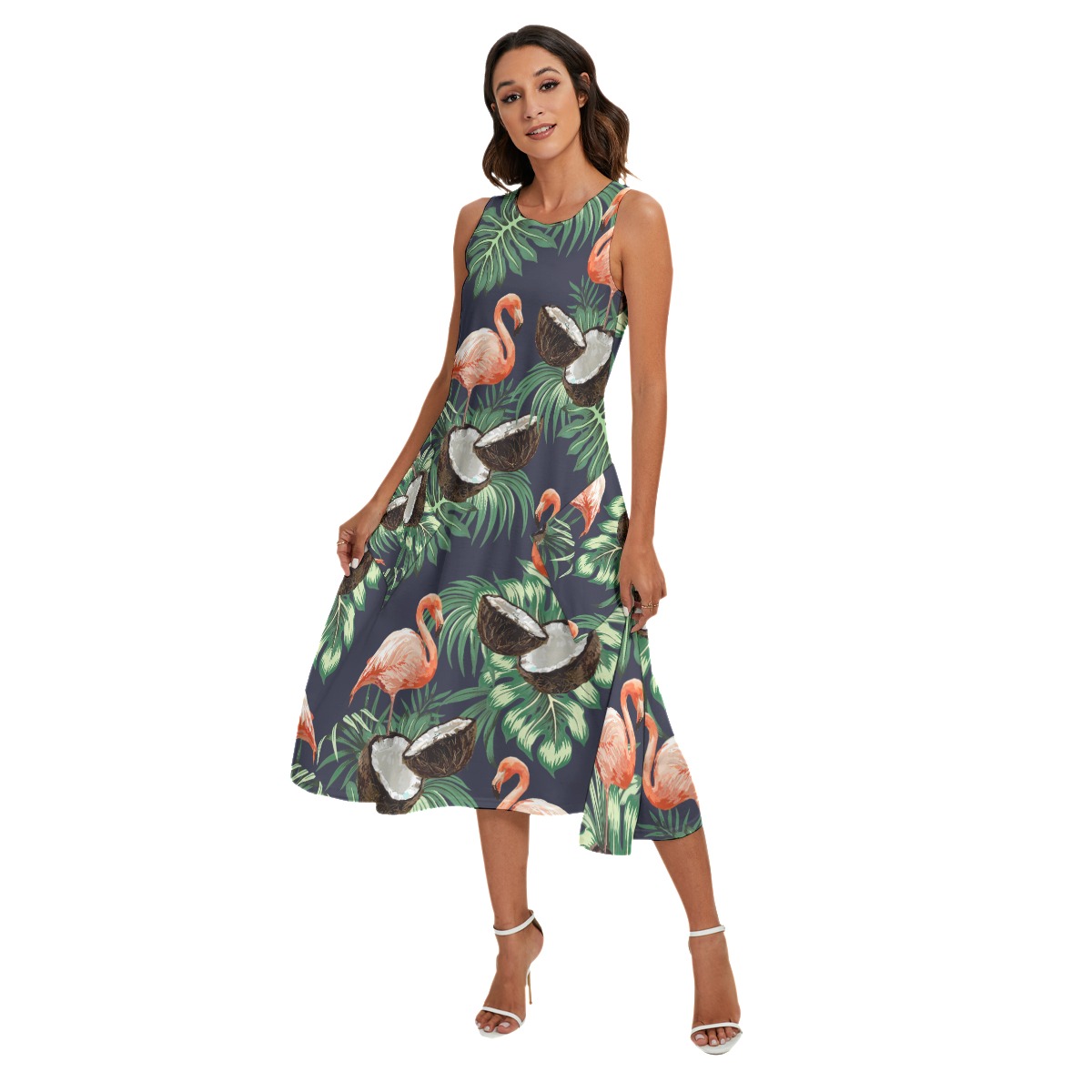 Women's Pink Flamingo Coconut Aloha Dress With Pockets
