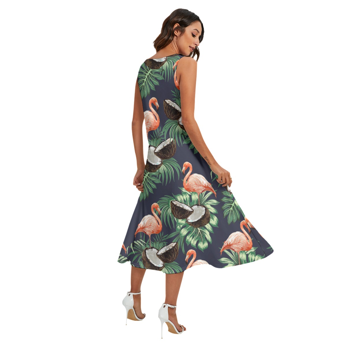 Women's Pink Flamingo Coconut Aloha Dress With Pockets