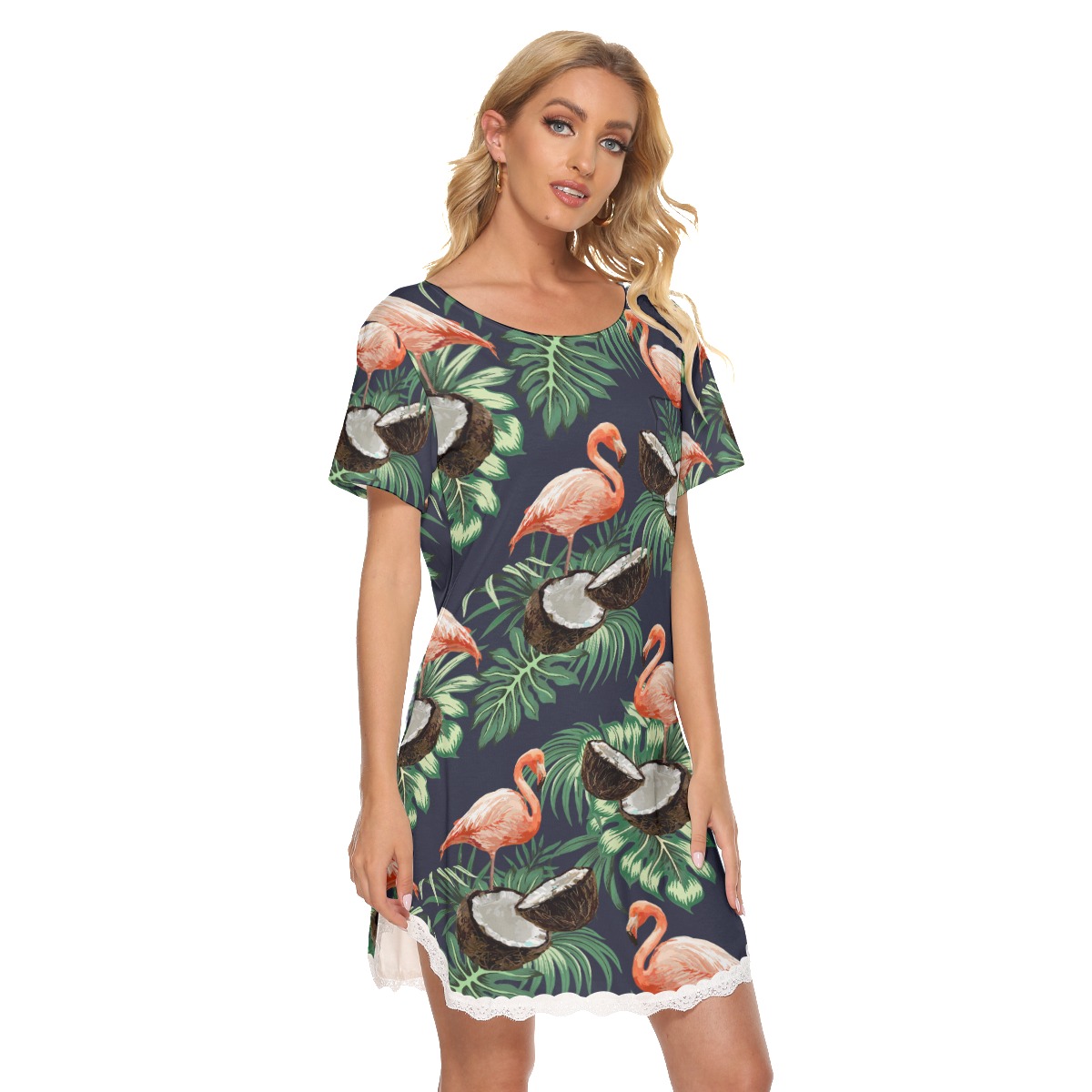 Flamingo Coconut Hawaiian Lace Dress For Women