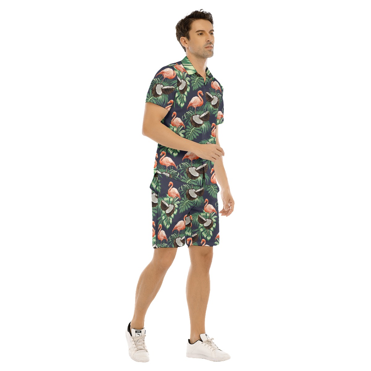 Men's Hawaiian Flamingo Coconut Shirt And Shorts