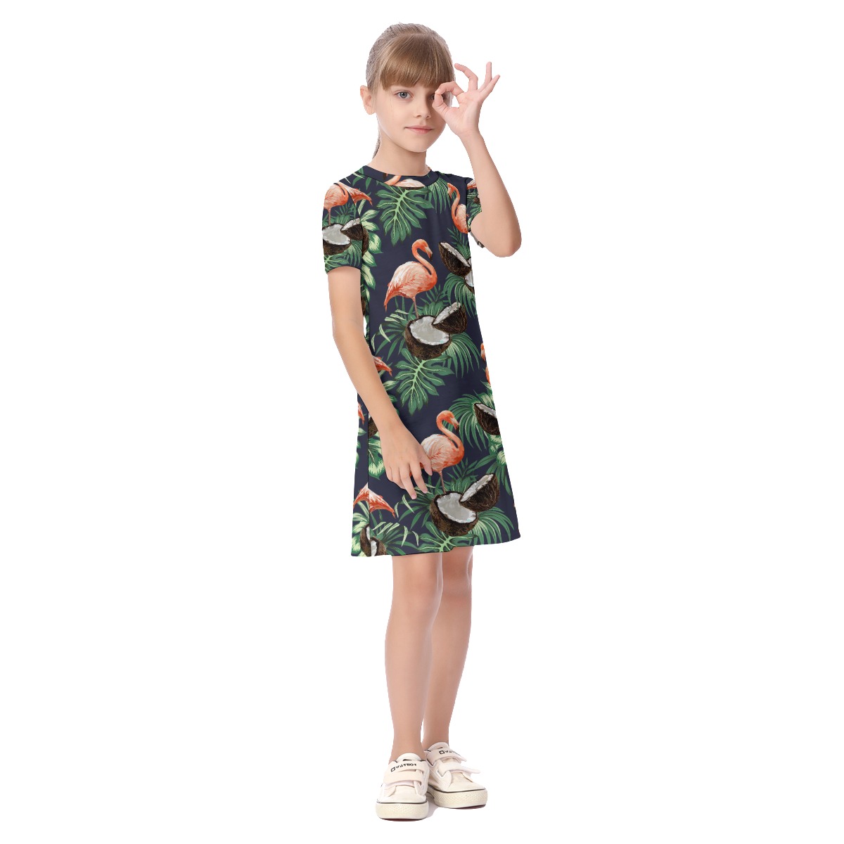 Tropical Flamingo Coconut Aloha Dress For Girls