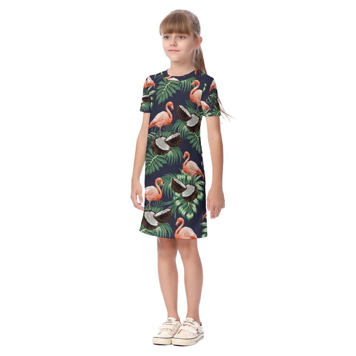 Tropical Flamingo Coconut Aloha Dress For Girls