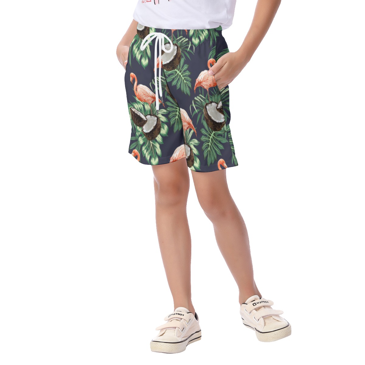 Cute Pink Flamingo Coconut Hawaiian Swim Trunk For Kids