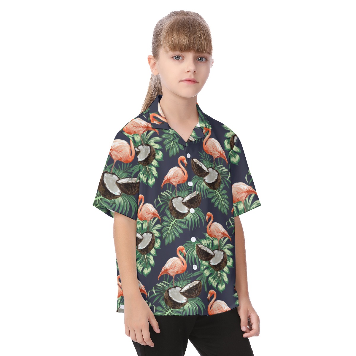 Cute Flamingo And Coconut Tropical Shirt For Kids