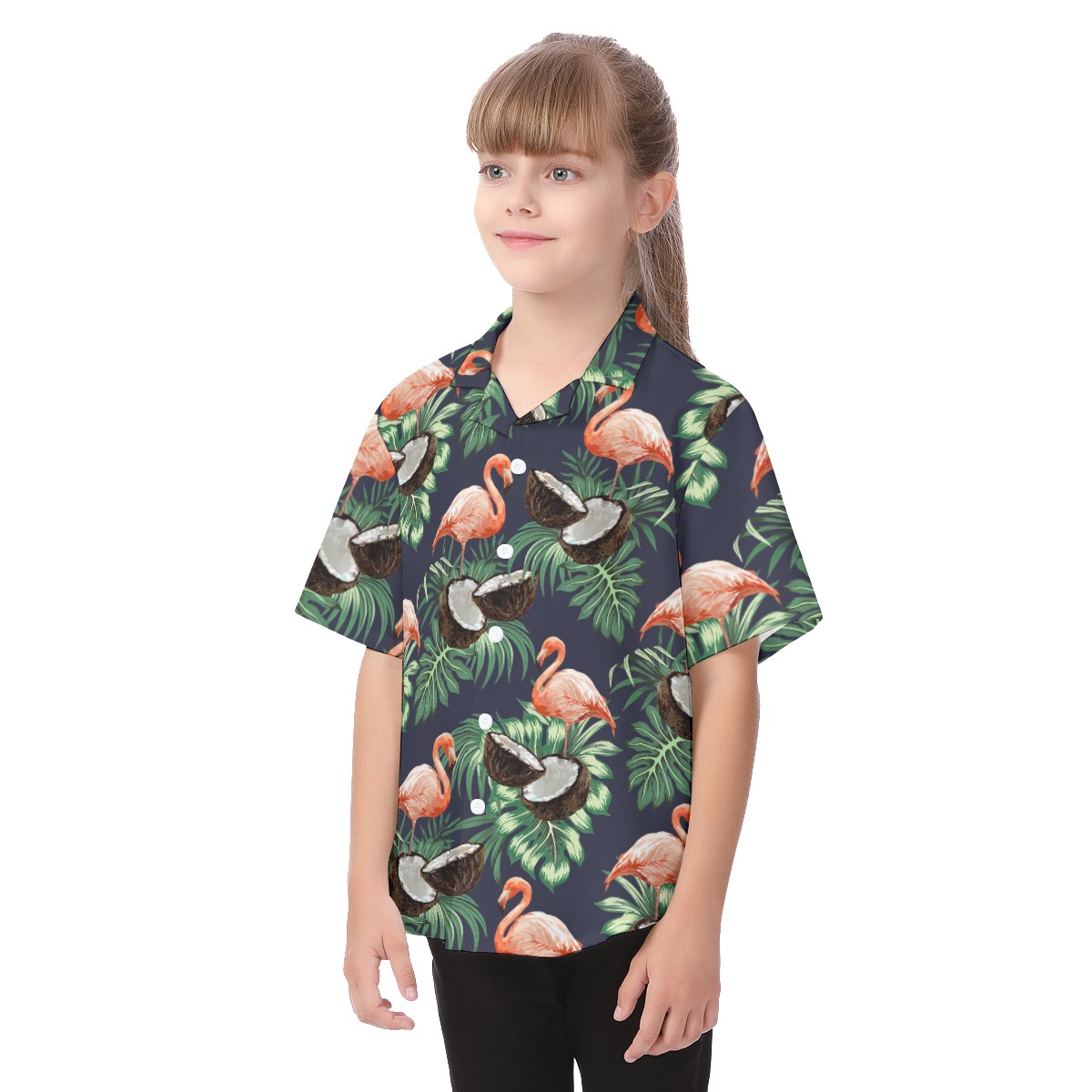 Cute Flamingo And Coconut Tropical Shirt For Kids