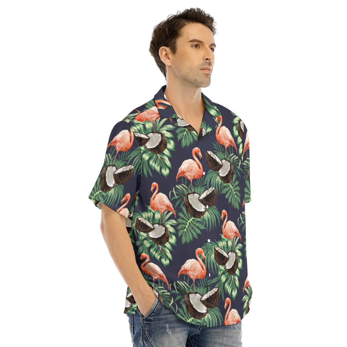  Pink Flamingo Coconut Hawaiian Shirt For Men  