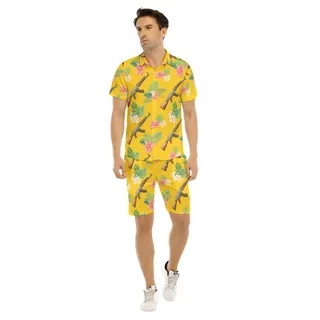 Yellow Gun Tropical Hawaiian Shirt And Shorts
