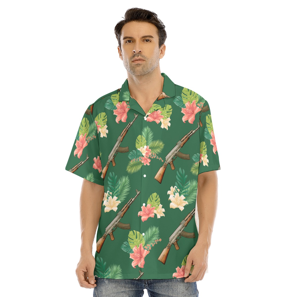 AK18 Gun Tactical Tropical Hawaiian Men Shirt - variant image 1