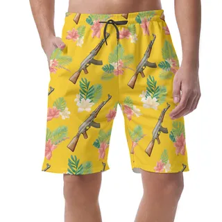 Best Tactical Gun Yellow Hawaiian Shorts For Men