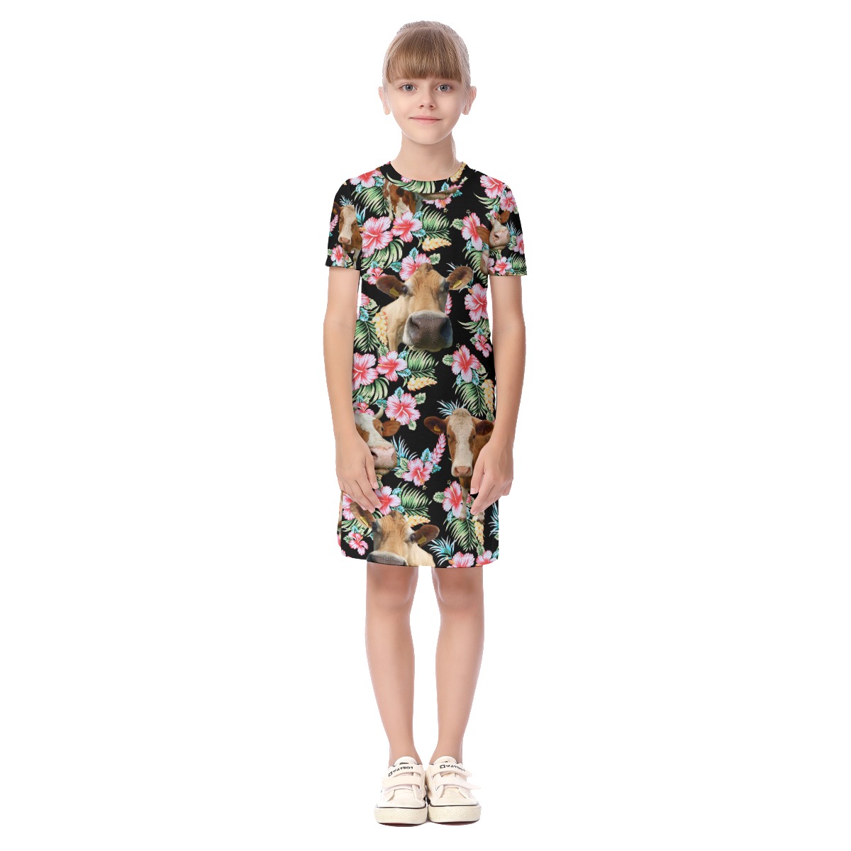 Cow Hawaiian Flower Dress For Kids