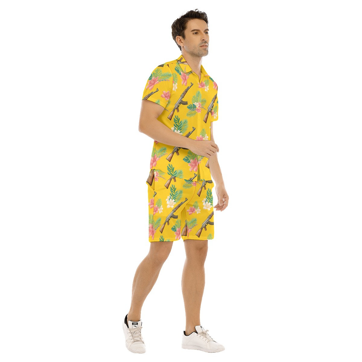 Yellow Gun Tropical Hawaiian Shirt And Shorts