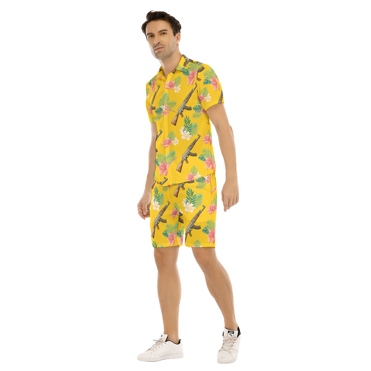 Yellow Gun Tropical Hawaiian Shirt And Shorts