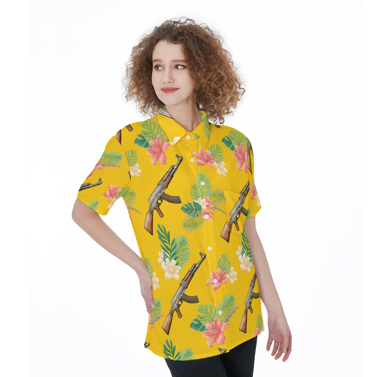 Floral Gun Aloha Shirt For Women