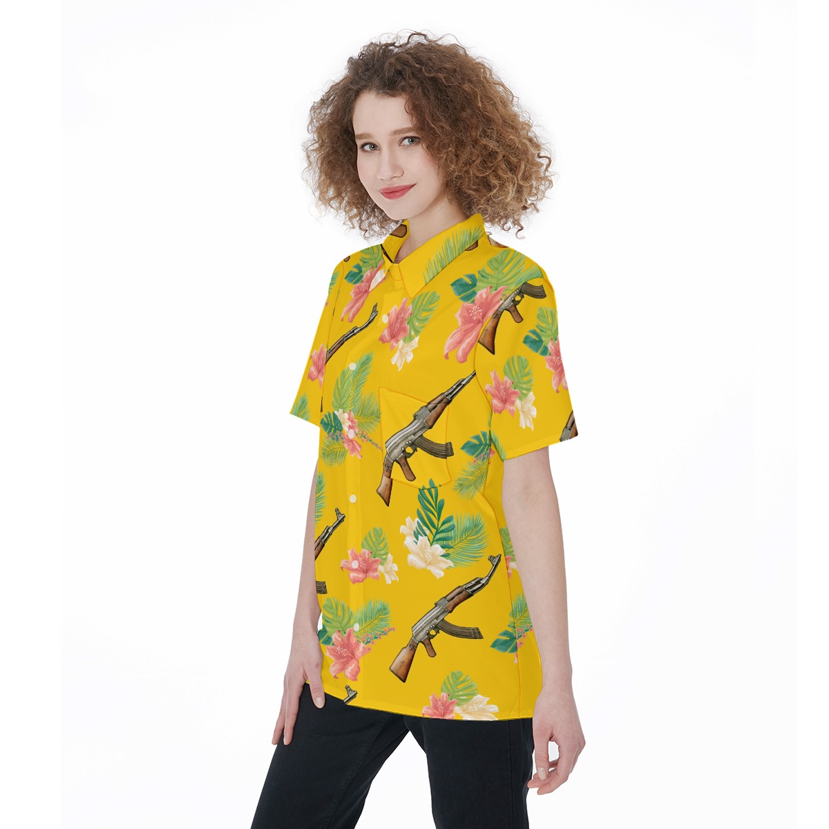 Floral Gun Aloha Shirt For Women