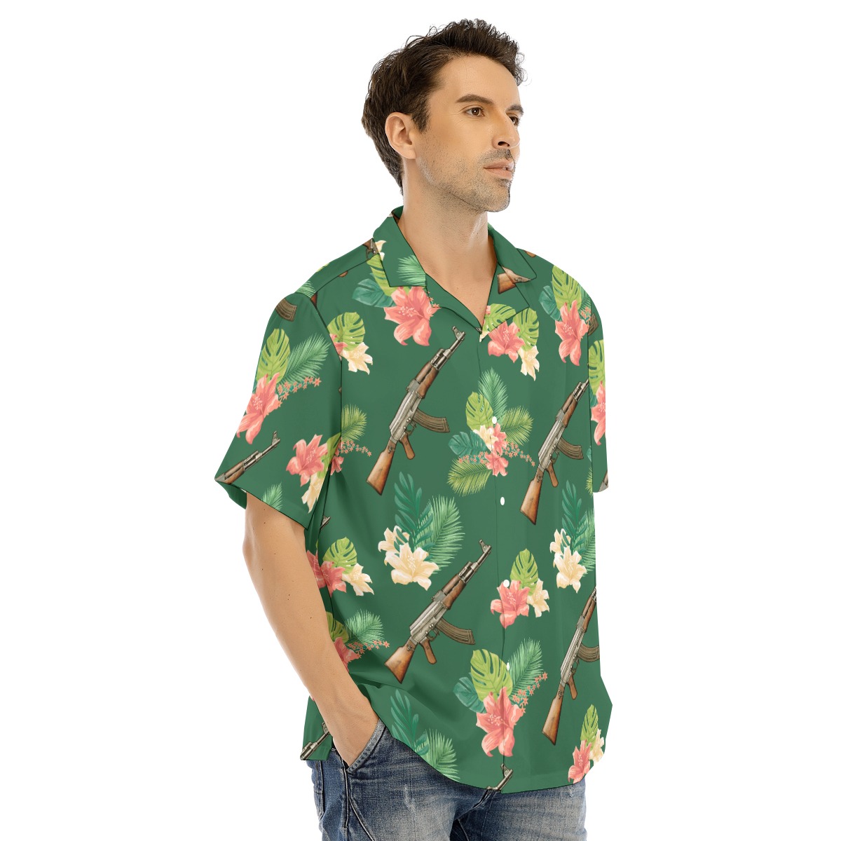 AK18 Gun Tactical Tropical Hawaiian Men Shirt