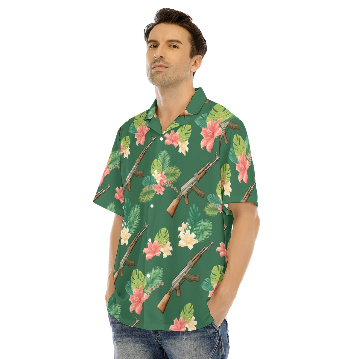 AK18 Gun Tactical Tropical Hawaiian Men Shirt