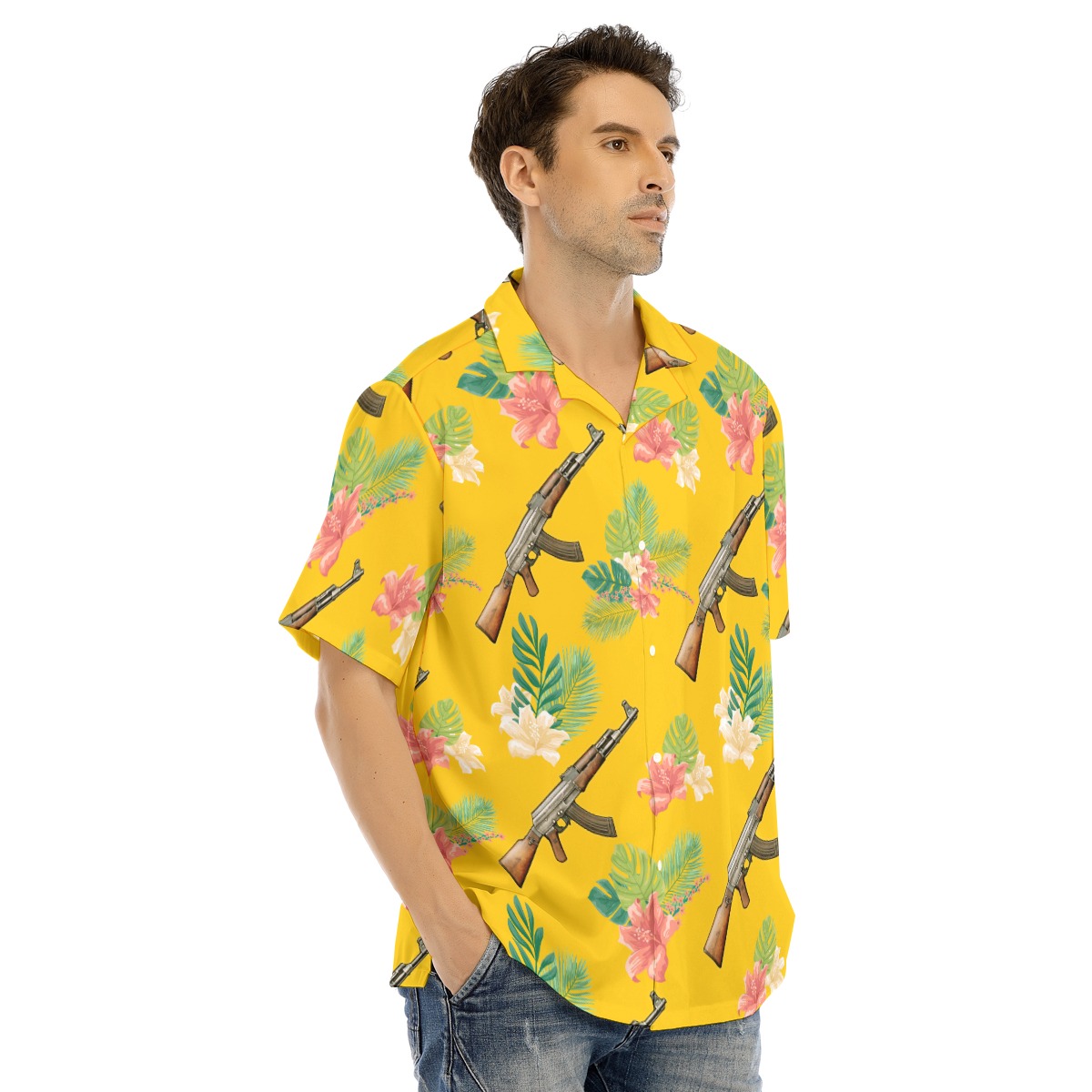 Gun Yellow Hawaiian Men's Shirt