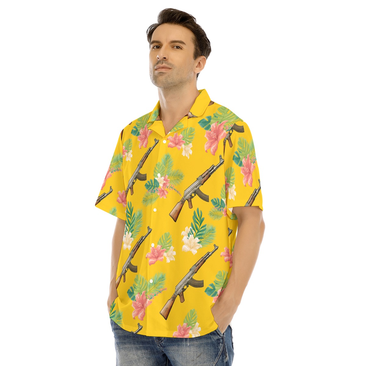 Gun Yellow Hawaiian Men's Shirt