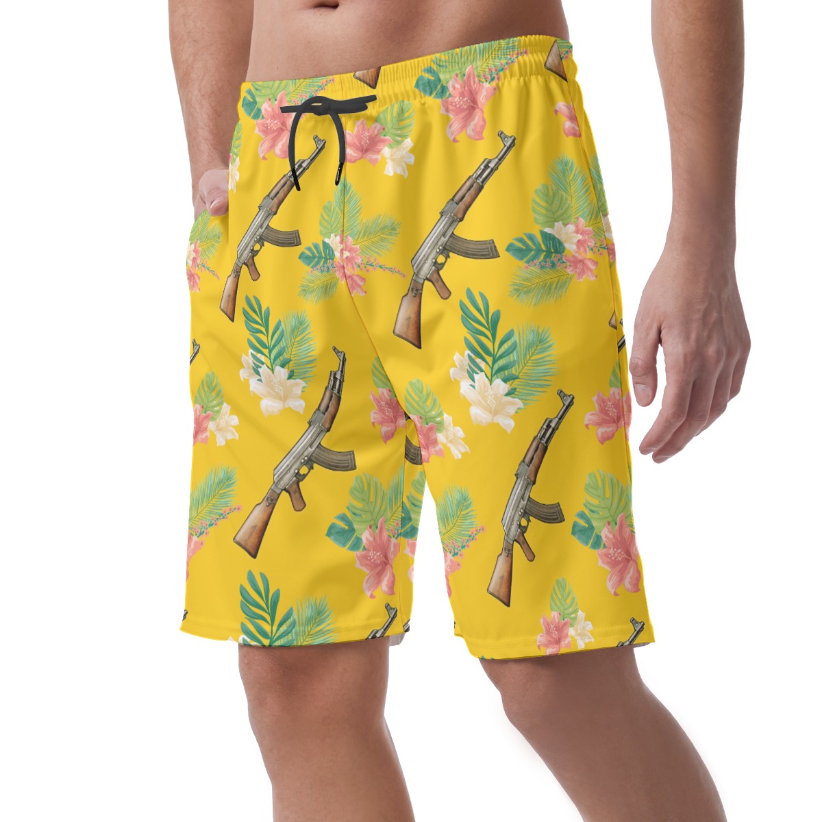Best Tactical Gun Yellow Hawaiian Shorts For Men