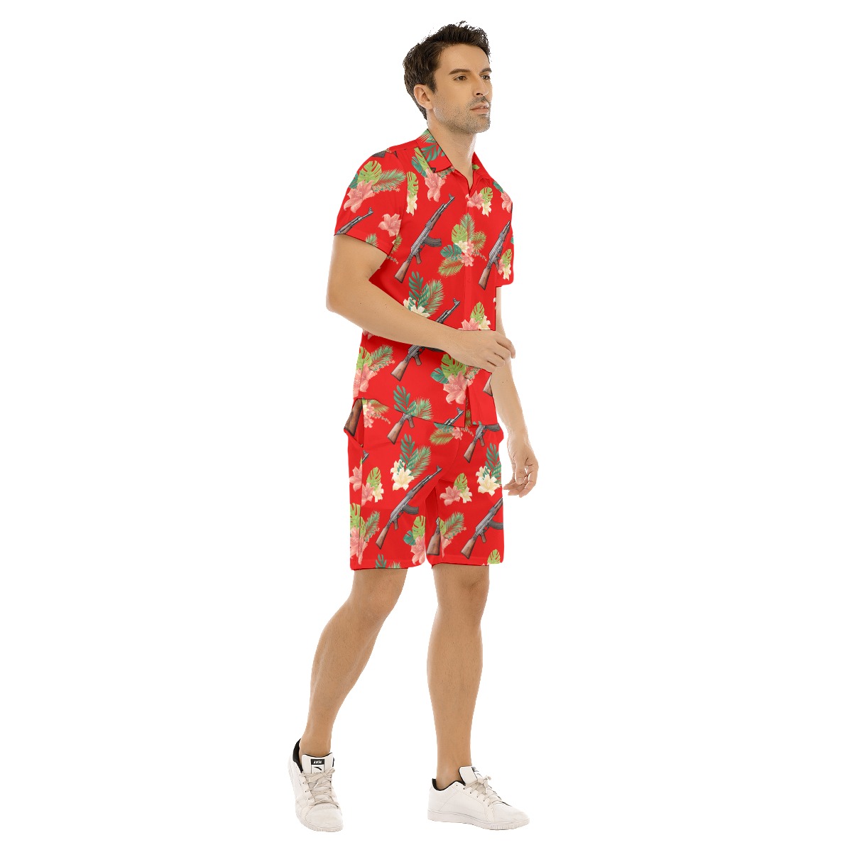 Gun Hawaiian Red Shirt And Shorts For Men
