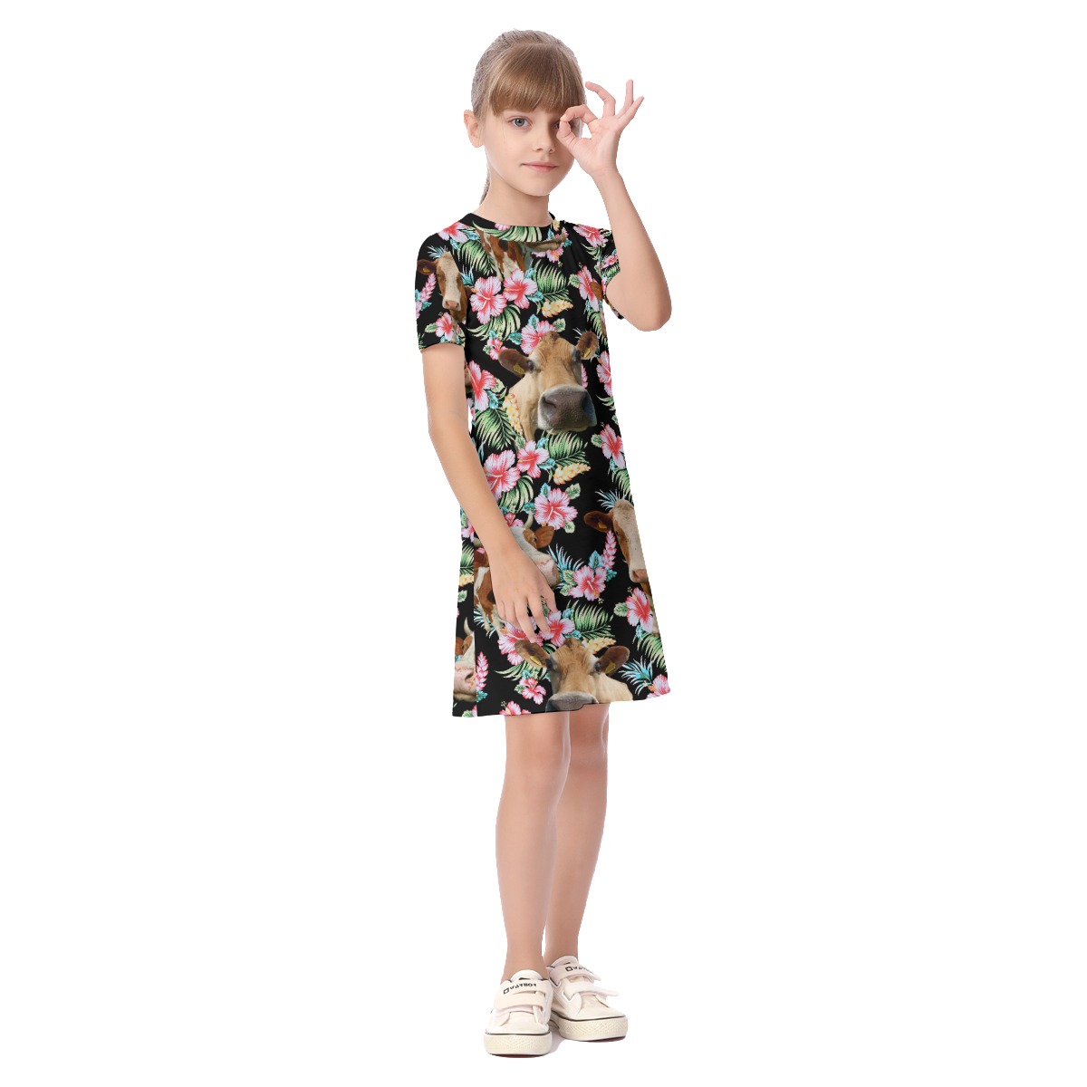 Cow Hawaiian Flower Dress For Kids