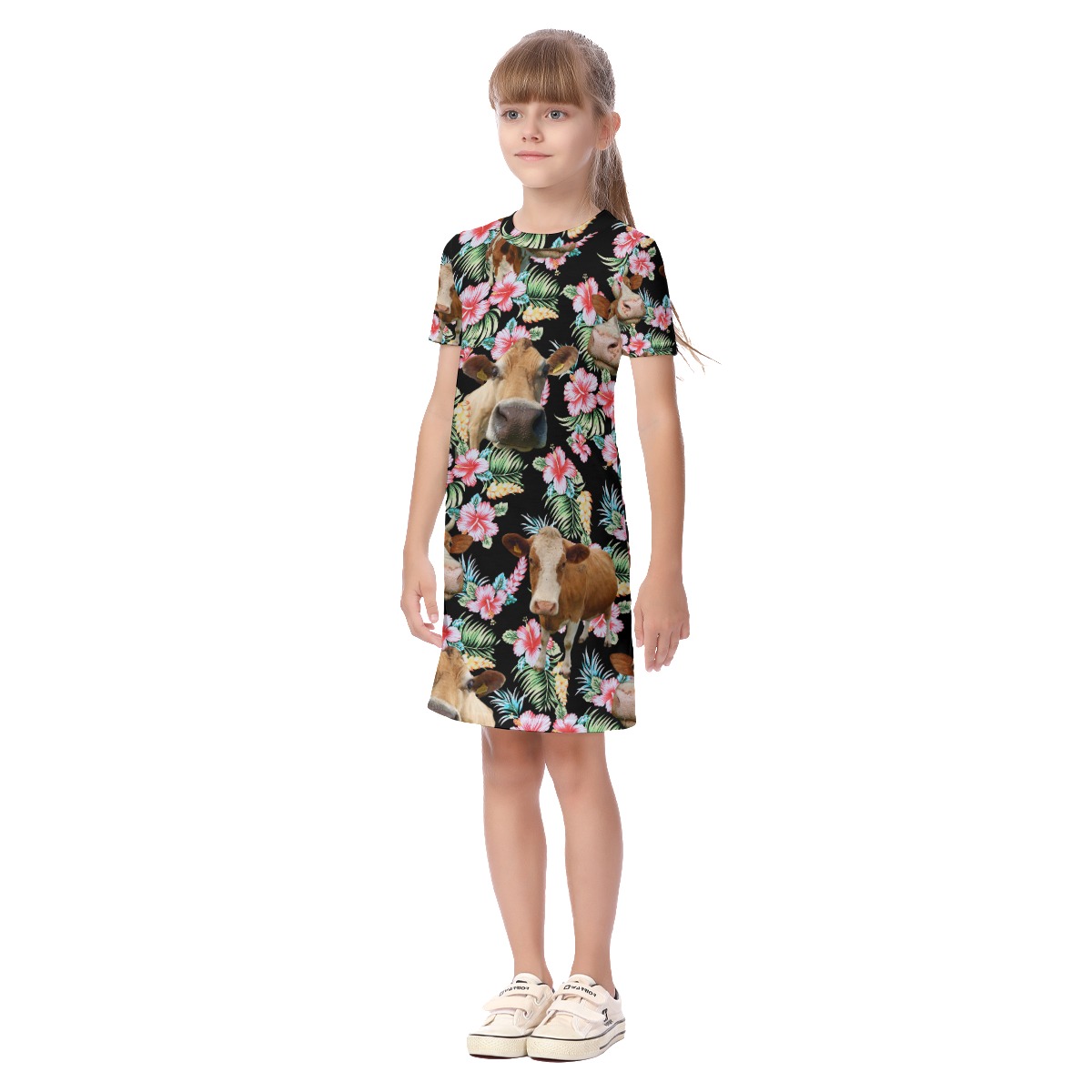 Cow Hawaiian Flower Dress For Kids