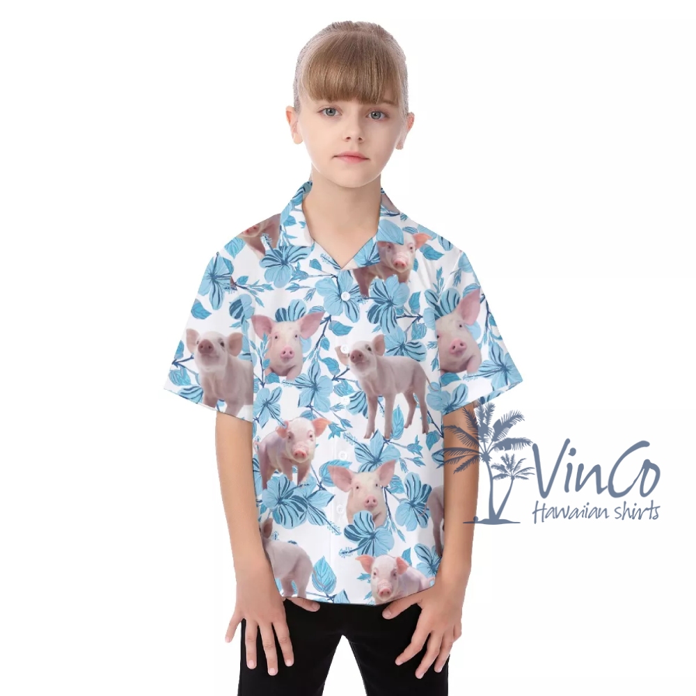 Cute Pig Hawaiian Shirt And Shorts For Kids