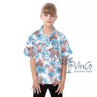 Cute Pig Hawaiian Shirt And Shorts For Kids