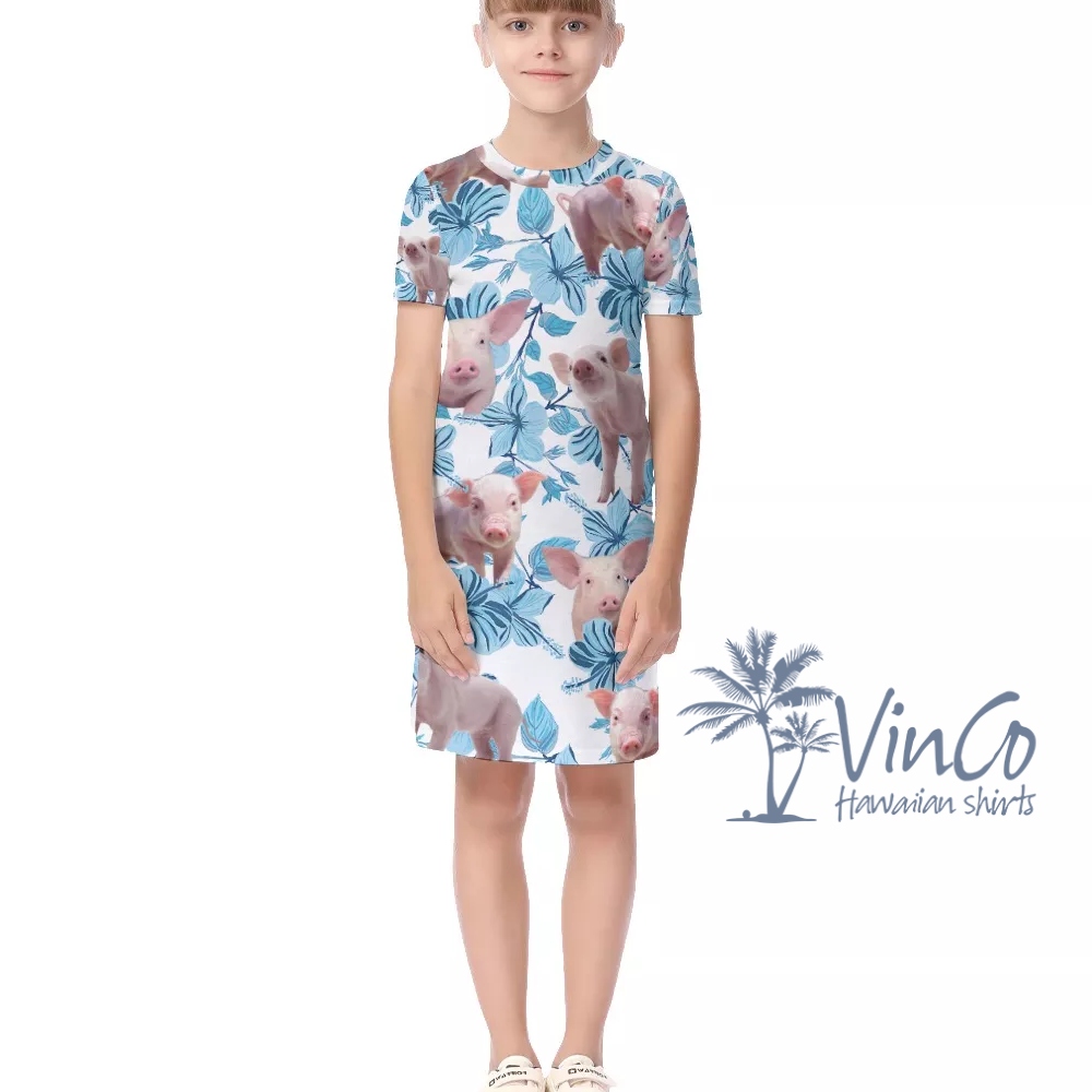 Cute Pig Hawaiian Shirt And Shorts For Kids