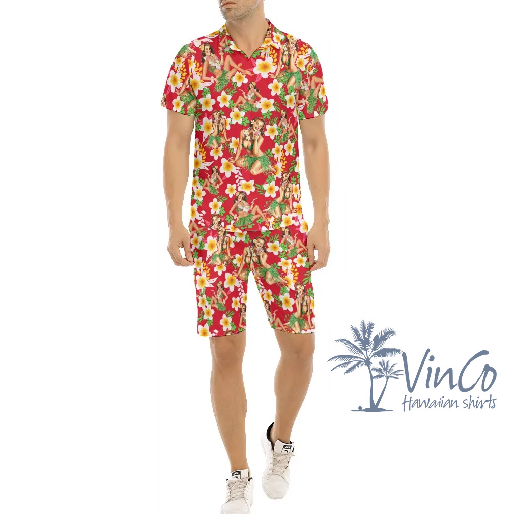 Sexy Hawaii Girl Floral Aloha Shirt And Shorts For Men