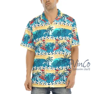 Floral Santa Clause Summer Blue Hawaiian Shirt