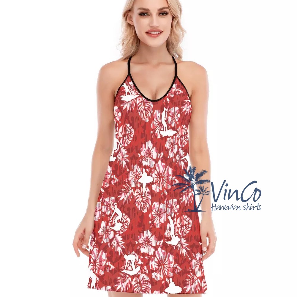 Surfing Beach Dress For Women | Red Hawaiian Shirt For Girls - variant image 1
